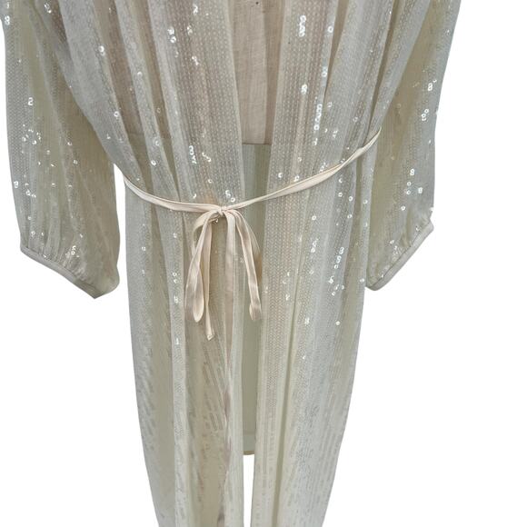 Hutch Jackson Sequin-Embellished Mesh Cover-Up Duster Kimono Cream Plus Size 3X - Picture 5 of 16